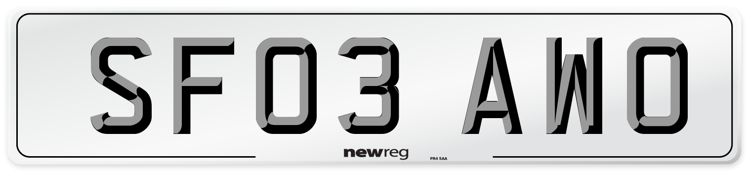 SF03 AWO Number Plate from New Reg